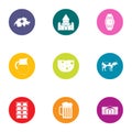 Eurotrip icons set, flat style Royalty Free Stock Photo