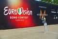 Eurovision Song Contest logo displayed in front of the venue of the upcoming edition of the show Royalty Free Stock Photo