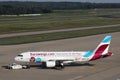 Eurowings plane being towed to terminal