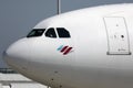 Eurowings plane taxiing on taxiway, close-up view