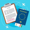 Eurozone Europe Visa Approved Stamp on Document. Royalty Free Stock Photo