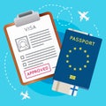 Eurozone Europe Visa Approved Stamp on Document. Royalty Free Stock Photo