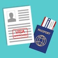 Eurozone Europe Visa Approved Stamp on Document. Passport with Ticket. Travel Immigration Stamp. Vector Illustration Royalty Free Stock Photo