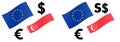 EURSGD forex currency pair vector illustration. EU and Singapore, with Euro and Dollar symbol Royalty Free Stock Photo