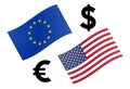 EURUSD forex currency pair vector illustration. EU and American flag, with Euro and Dollar symbol Royalty Free Stock Photo