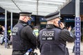 Euston Station, London, 2020, British transport Police wearing face masks Royalty Free Stock Photo