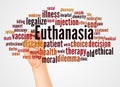 Euthanasia word cloud and hand with marker concept