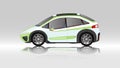 Concept vector illustration of detailed side of a flat green eco sports car. with shadow of car on reflected from the ground below Royalty Free Stock Photo
