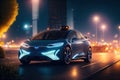 ev car with battery realistic render night city. ai generative