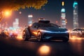 ev car with battery realistic render night city. ai generative