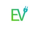 EV car electric vehicle charger logo icon. Hybrid ev car station eco sign green automobile symbol.