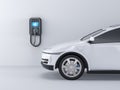 Ev car or electric vehicle with recharging station Royalty Free Stock Photo