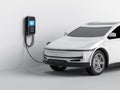 Ev car or electric vehicle with recharging station Royalty Free Stock Photo