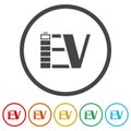 EV car logo. Set icons in color circle buttons