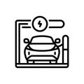 Black line icon for Ev Charger, charger and cable Royalty Free Stock Photo