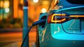 EV charging station for electric car in concept of green energy and eco power produced from sustainable source to supply Royalty Free Stock Photo