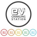 EV charging station logo. Set icons in color circle buttons Royalty Free Stock Photo