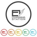 EV charging station logo. Set icons in color circle buttons Royalty Free Stock Photo