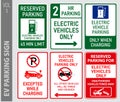 set of electric vehicle EV parking and prohibited sign. 3D Illustration. Royalty Free Stock Photo