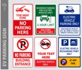 set of electric vehicle EV parking and prohibited sign. 3D Illustration. Royalty Free Stock Photo