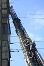 Evacuation of burnt down persons by fire-escape
