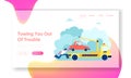 Evacuation Service Website Landing Page, Tow Truck Take Away Car, Flatbed Car with Crane and Signaling Evacuating Transport Royalty Free Stock Photo