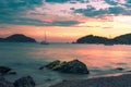 Catamaran in the sunset long exposure Royalty Free Stock Photo