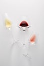Evaluation of different types of wine pink, white, red. Royalty Free Stock Photo