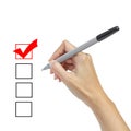 Evaluation form and hand check Royalty Free Stock Photo