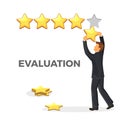 Evaluation promo poster with gold star and man in suit Royalty Free Stock Photo