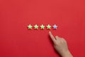 Evaluation of the provision of services. Customer Service Rating. Five stars on a red background Royalty Free Stock Photo