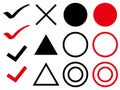 Evaluation symbol icon set. Simple line drawing illustrations of circles, crosses, triangles, and check marks . Royalty Free Stock Photo