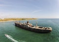 Evangelia shipwreck, Black Sea coast, Romania , aerial view