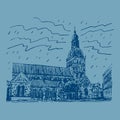 Cathedral. Riga, Latvia. Graphic sketch