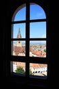 Evangelist Cathedral and red roofs top view through window Royalty Free Stock Photo