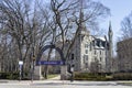 EVANSTON, IL - APRIL 3, 2020: On a normally busy school day, the campus of Northwestern University is shut down due to the COVID- Royalty Free Stock Photo