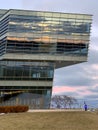 Evanston, IL/USA - 01-13-2019: Sunset reflecting on windows at Ryan Center for the Musical Arts