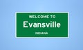 Evansville, Indiana city limit sign. Town sign from the USA.