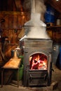 Evaporating the maple sap for syrup