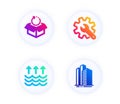 Evaporation, Customisation and Return package icons set. Skyscraper buildings sign. Vector