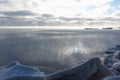 Evaporation during the freezing of water in the river, formation of ice, Ob reservoir, Siberia Royalty Free Stock Photo