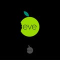 Eve logo. Cosmetics emblem or lingerie logo. Spa logo. Bitten green apple with a leaf on a dark background. Royalty Free Stock Photo