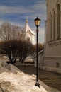 On the eve of the Passover of Christ. View of the chapel of the monastery Diveevo, Russia and a lantern