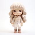 Evelyn: Monochromatic Vinyl Toy Doll With Long Hair And White Coat