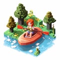 Evelyn\'s 3d Pixel Canoeing Adventure In A Colorful World