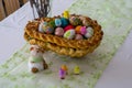 Even braided Easter basket with colorful easter eggs for Easter