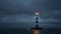 Even on a cloudy day the solar powered lighthouse continues to shine through the darkness using stored energy to keep Royalty Free Stock Photo