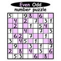 Even Odd sudoku game for beginners vector illustration Royalty Free Stock Photo