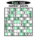 Even-Odd sudoku game nine by nine vector illustration