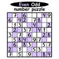 Even-Odd sudoku nine by nine for kids vector illustration